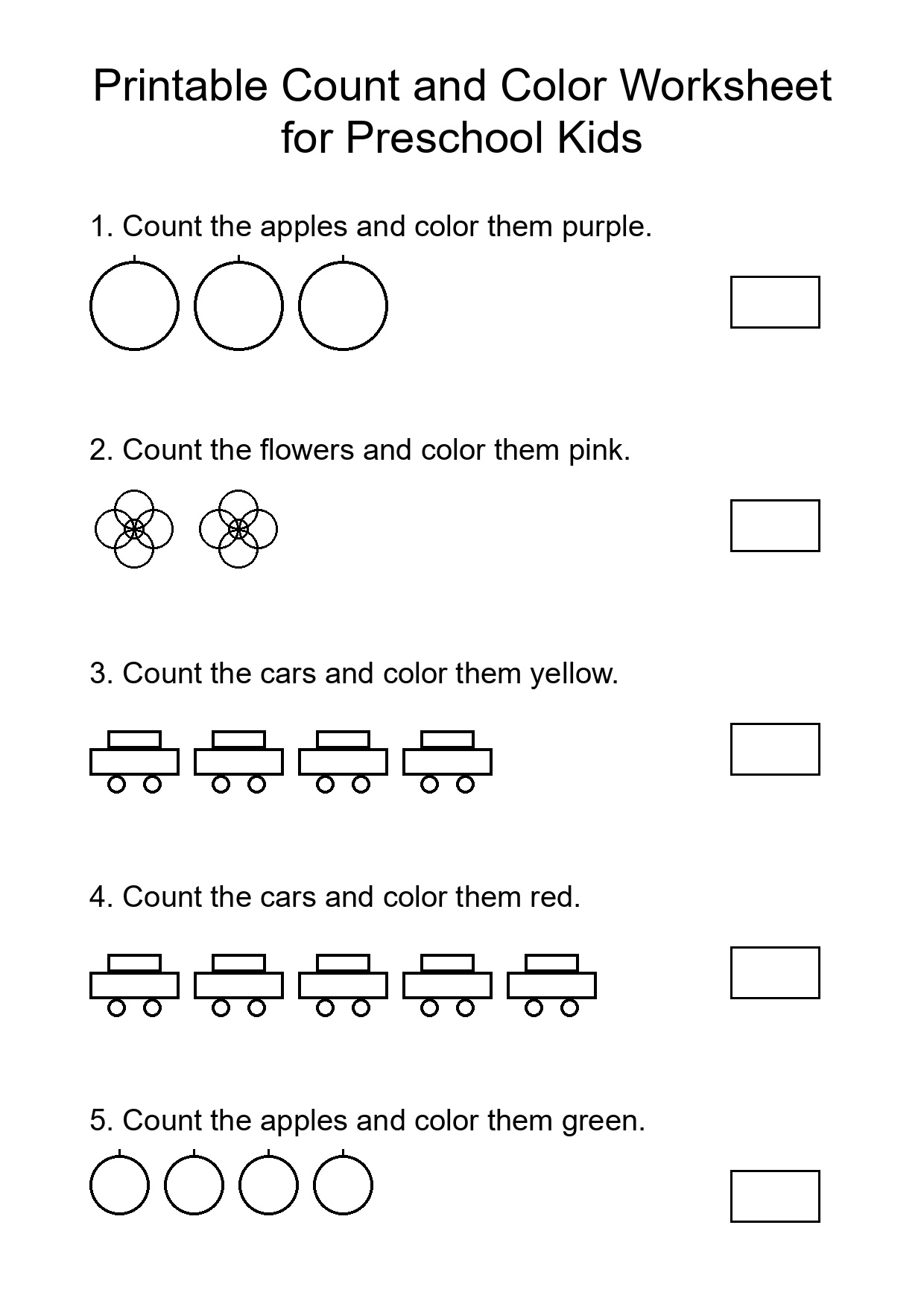 Printable Count and Color Worksheet for Preschool Kids