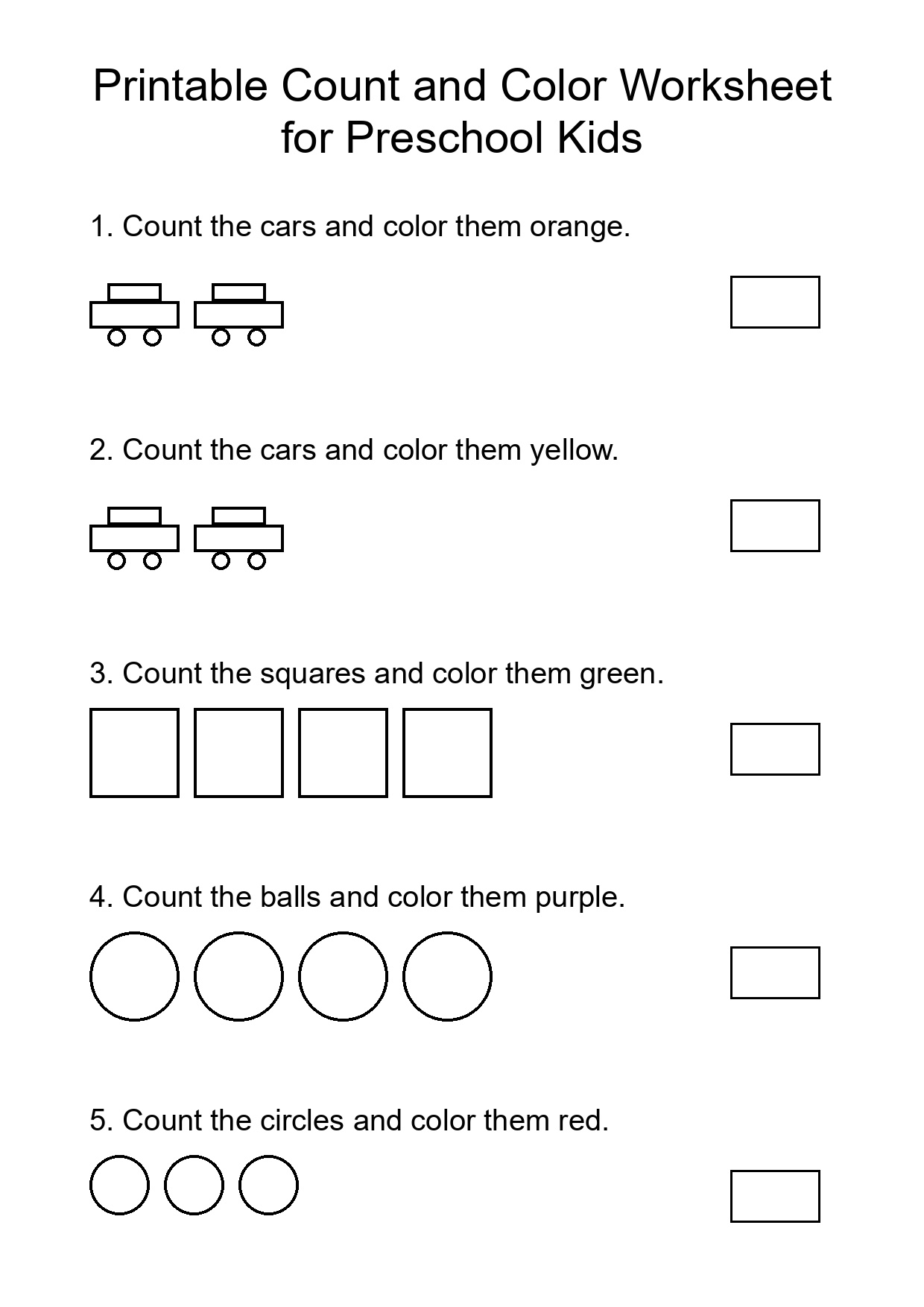 Printable Count and Color Worksheet for Preschool Kids