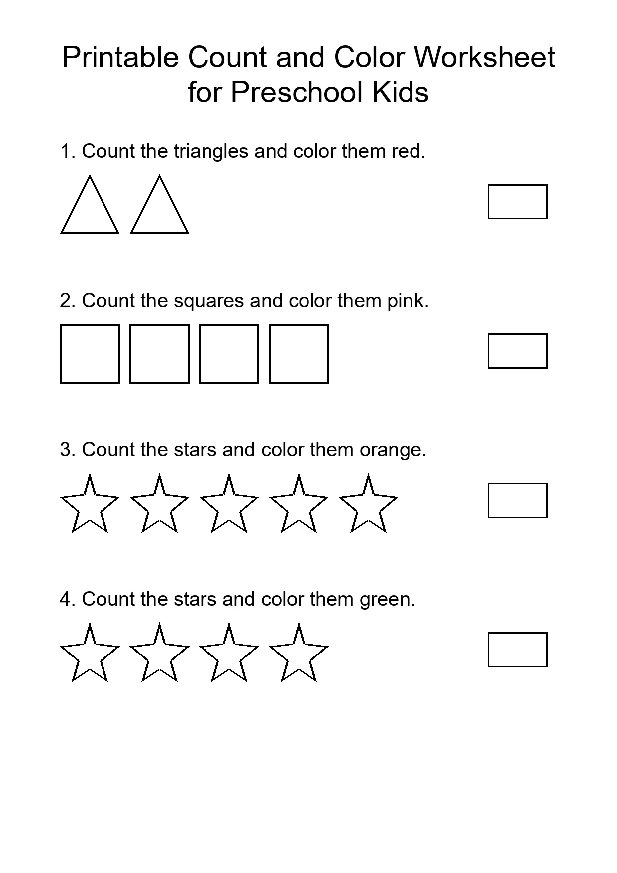 Printable Count and Color Worksheet for Preschool Kids