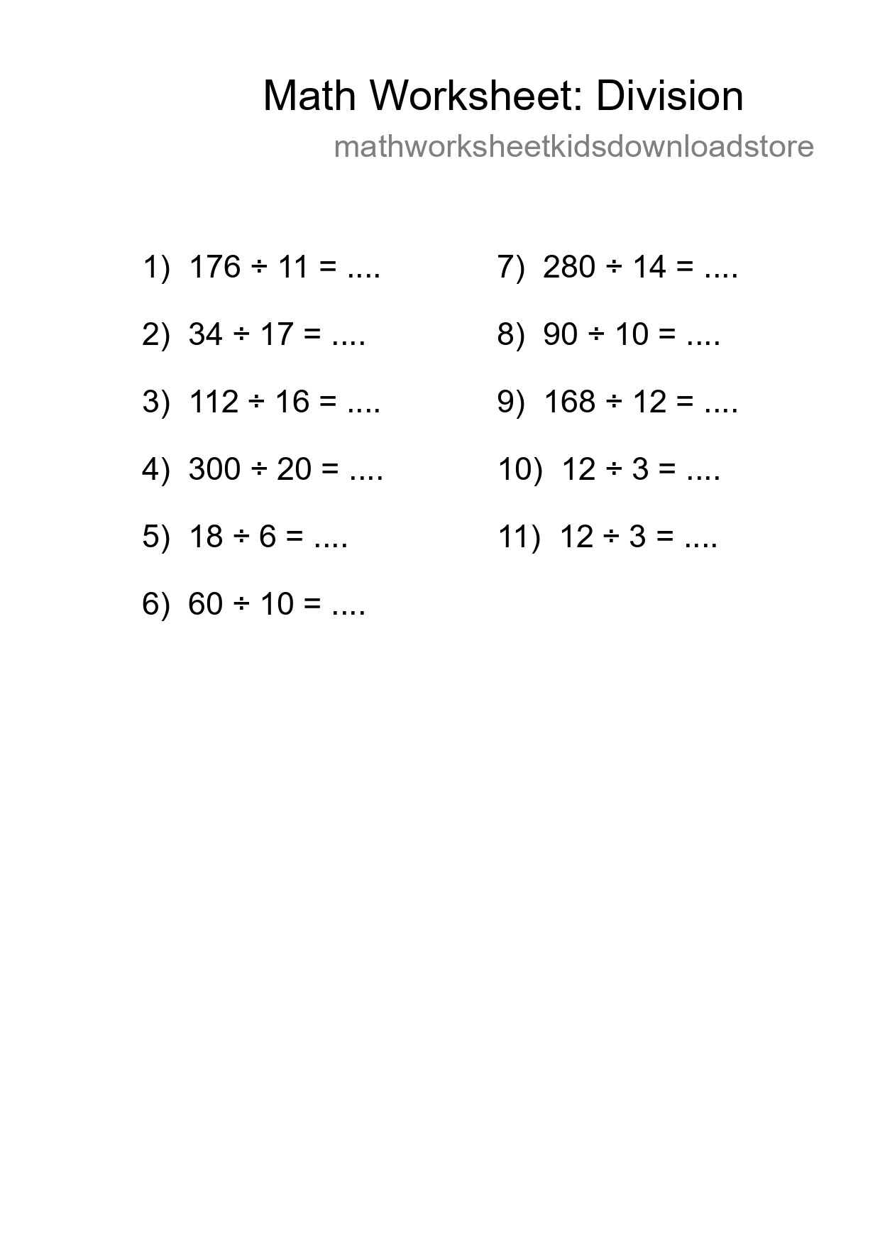 Printable Free 11 Division Math Worksheet For Grade 2 - Part 213