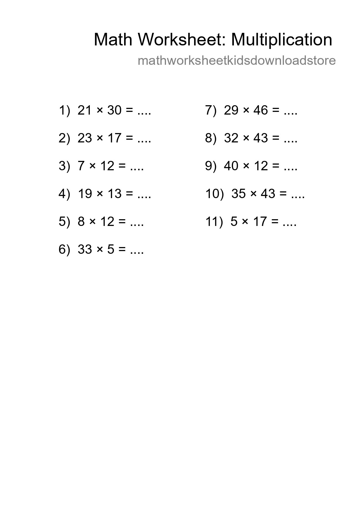 Printable Free 11 Multiplication Math Worksheet For Grade 2 - Part 84