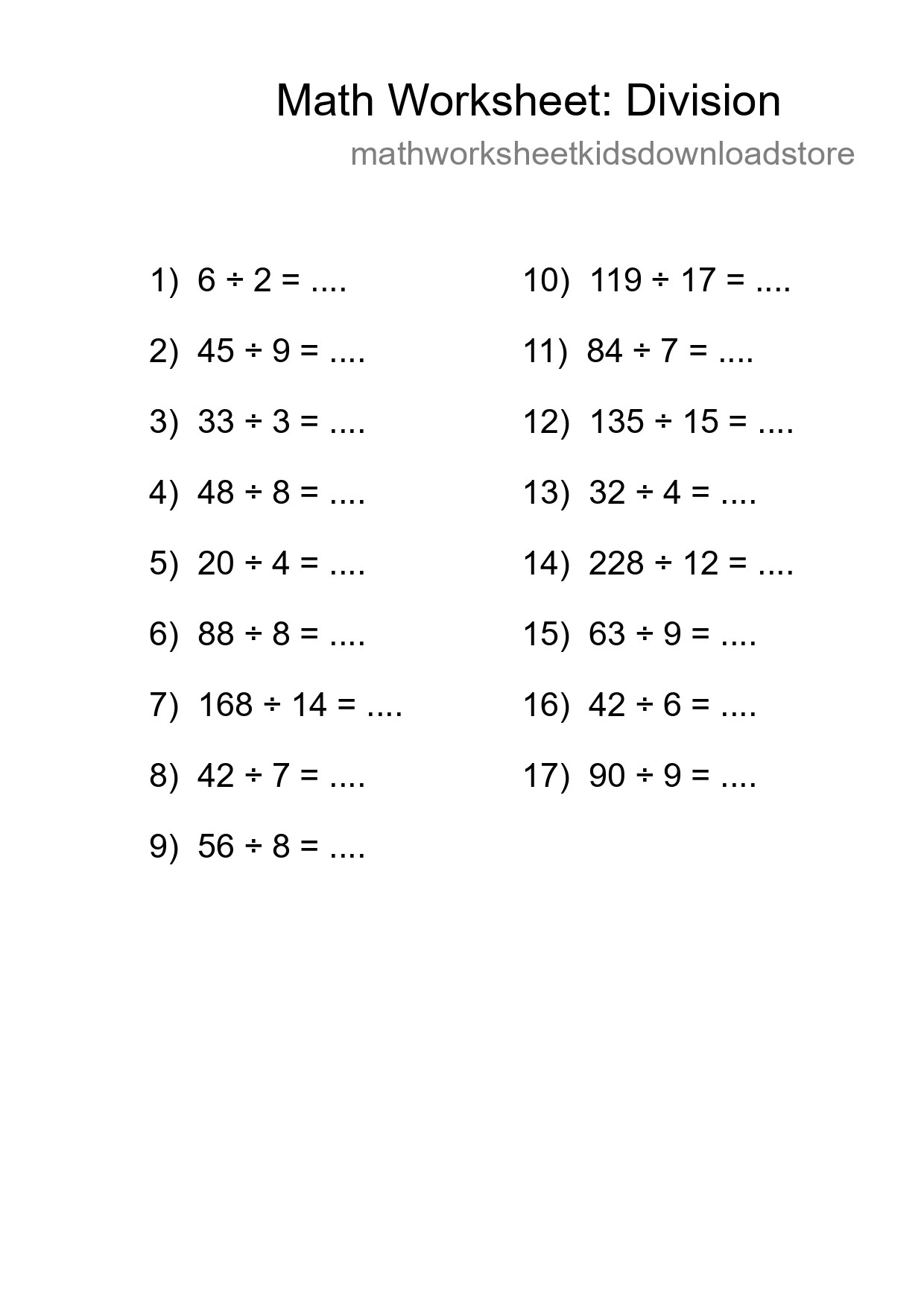 Printable Free 17 Division Math Worksheet For Grade 2 - Part 92