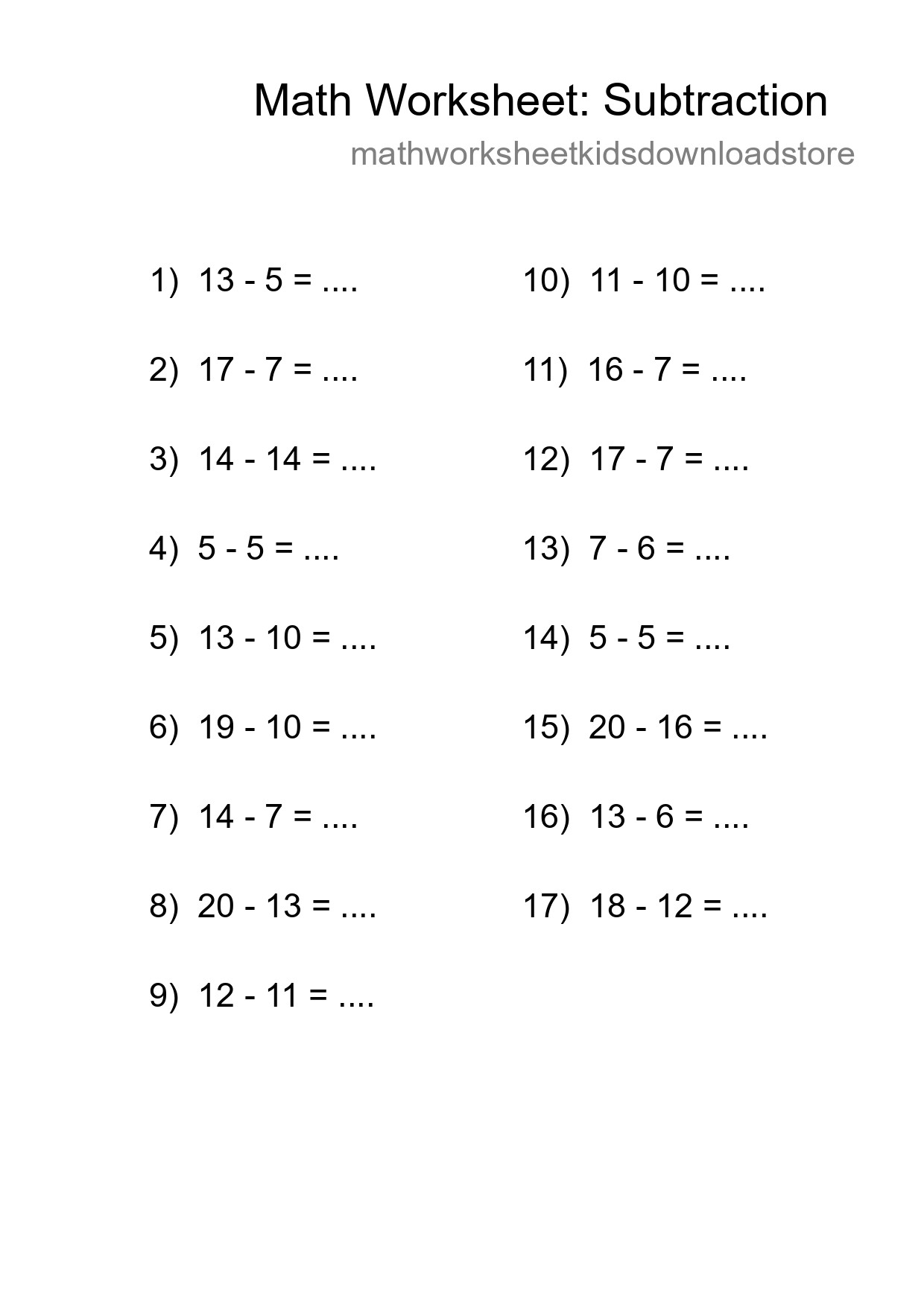 Printable Free 17 Subtraction Math Worksheet For Grade 2 - Part 173