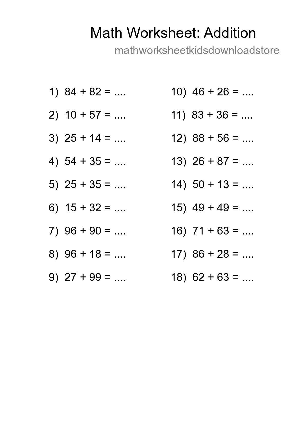 Printable Free 18 Addition Math Worksheet For Grade 3 - Part 221