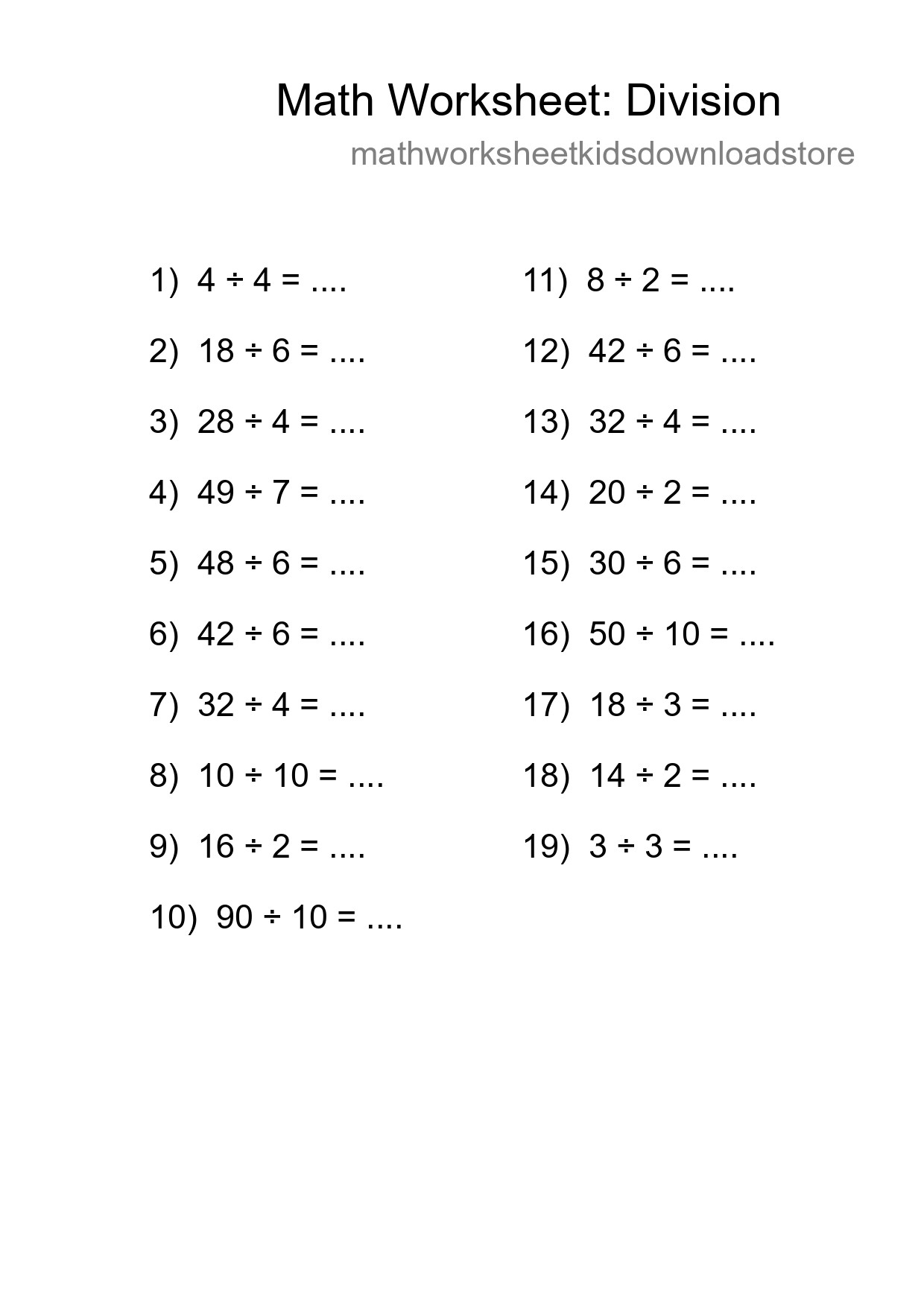 Printable Free 19 Division Math Worksheet For Grade 1 - Part 15