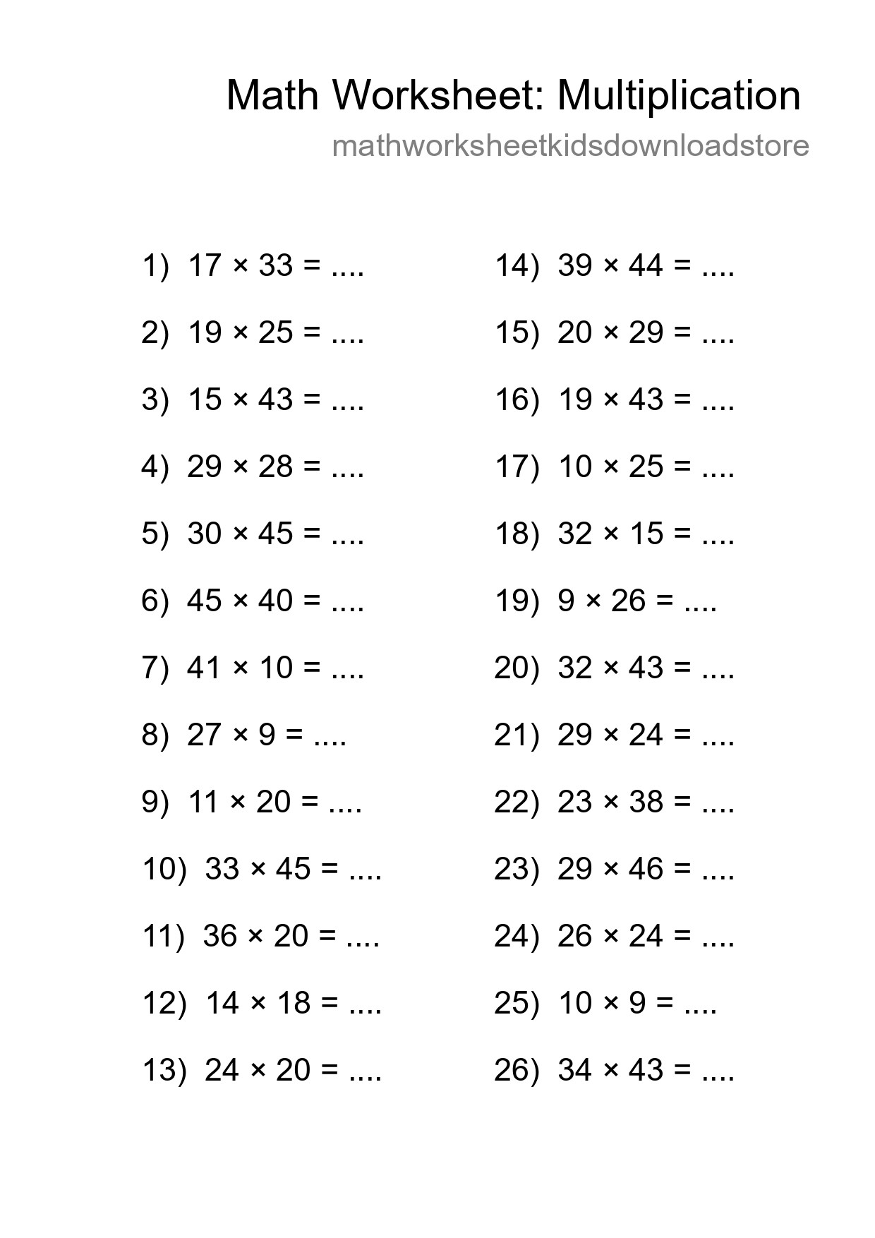 Printable Free 26 Multiplication Math Worksheet For Grade 2 - Part 95