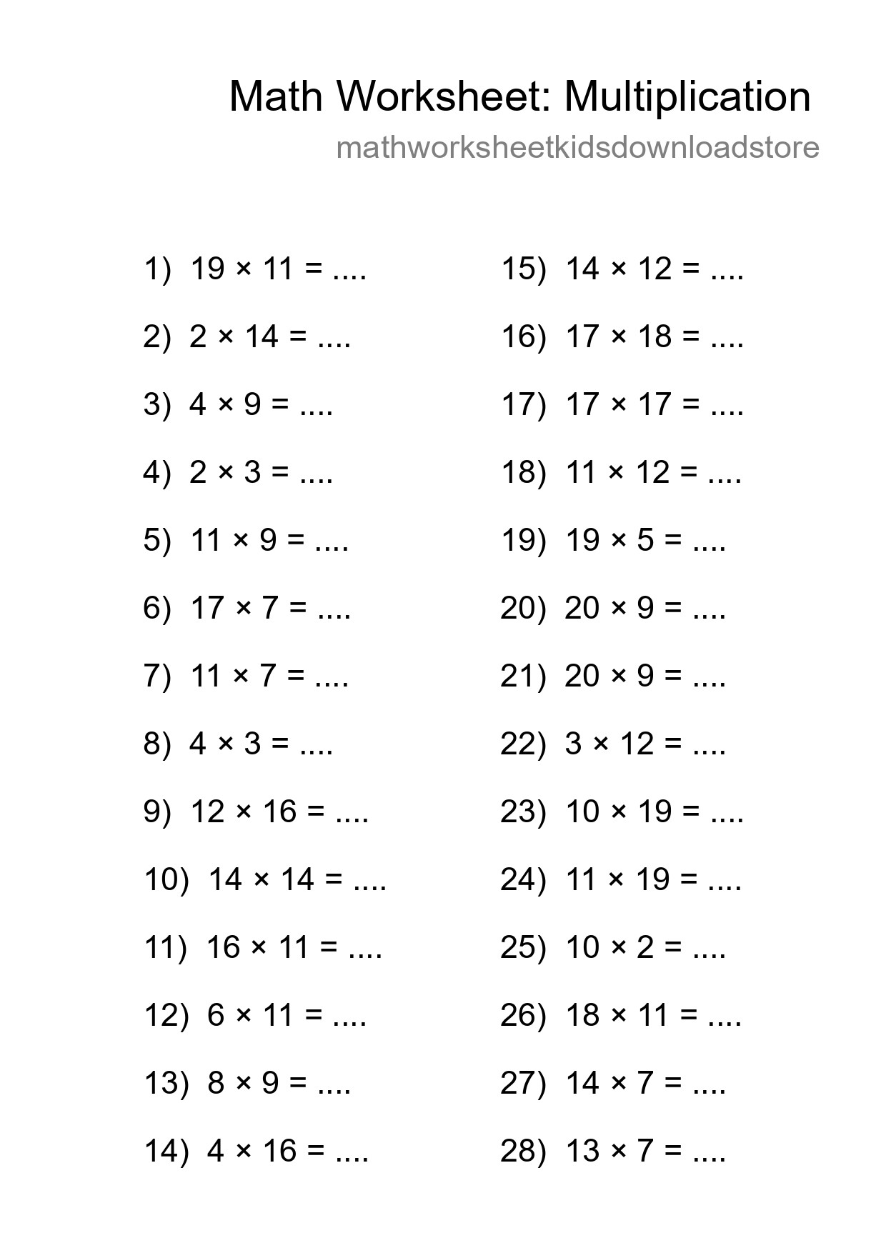 Printable Free 28 Multiplication Math Worksheet For Grade 2 - Part 7