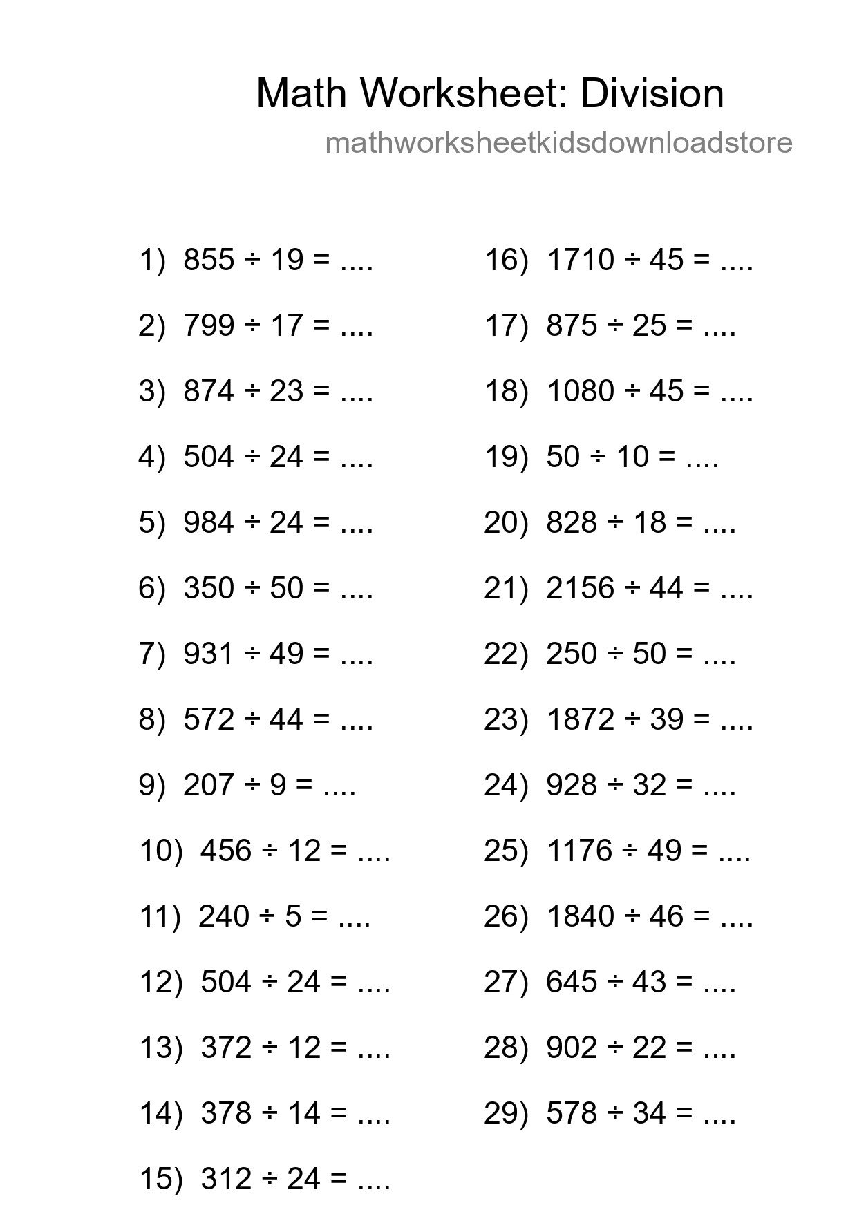 Printable Free 29 Division Math Worksheet For Grade 2 - Part 169