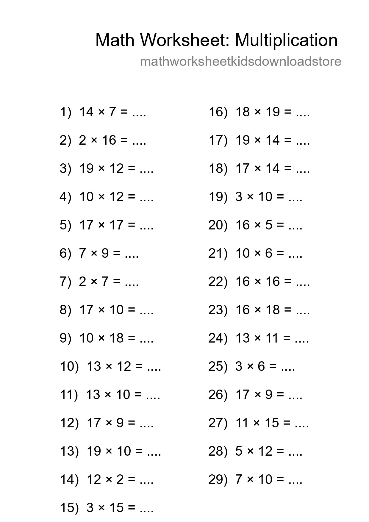 Printable Free 29 Multiplication Math Worksheet For Grade 2 - Part 128